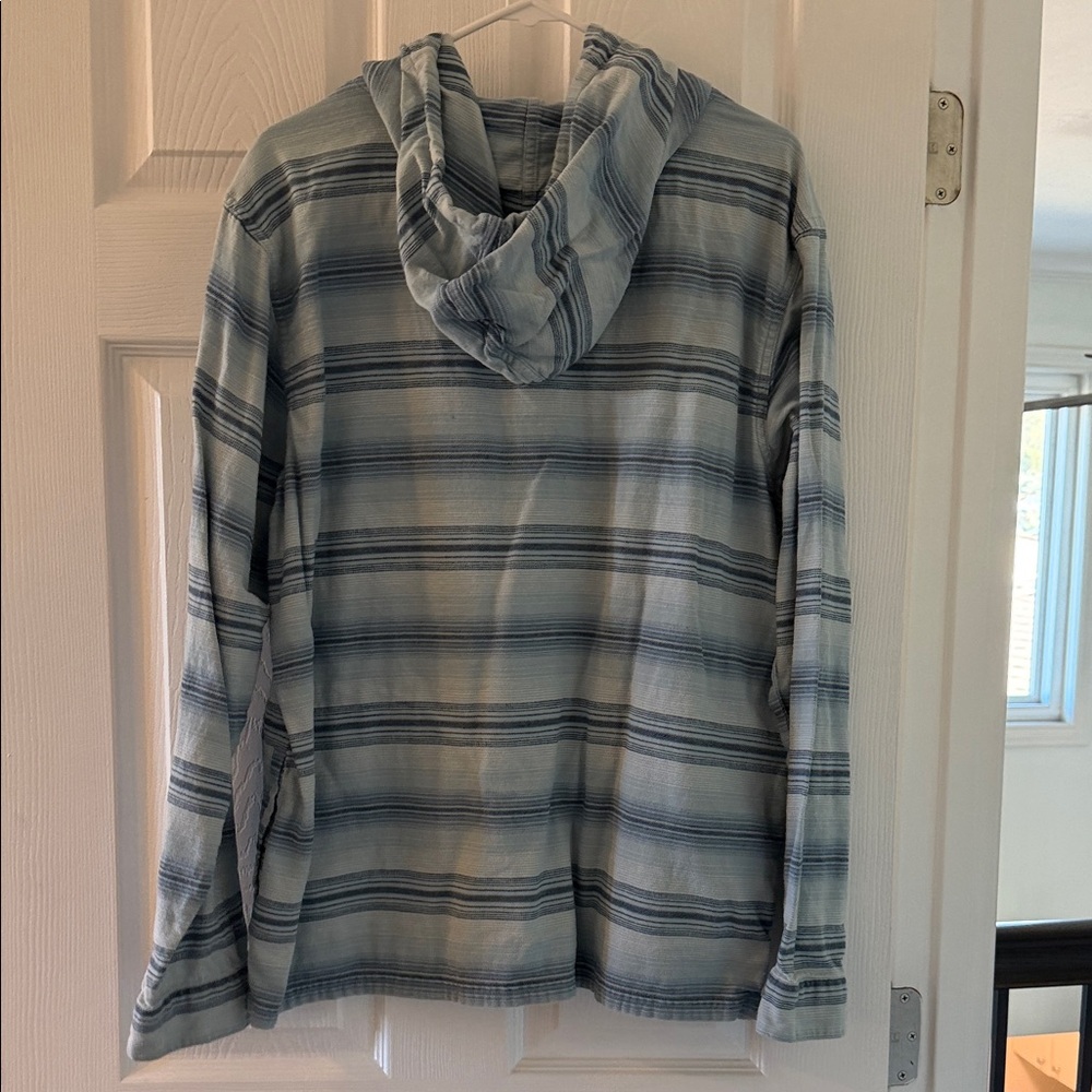 Men's Light Blue Striped Hooded Button Pullover Shirt - Picture 4 of 4